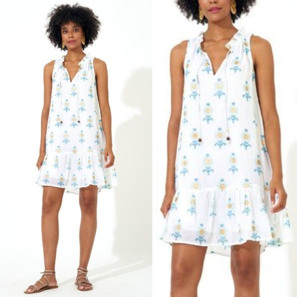 Oliphant Leela Blue Ruffle Hem Dress - Picture 1 of 7